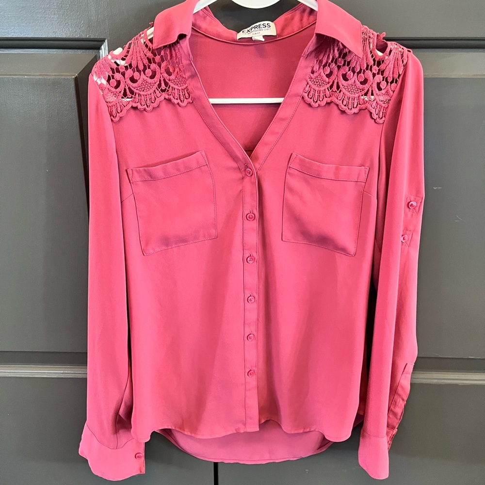 Express Pink Lace Shoulder Blouse